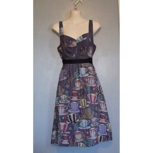 Floreat Anthropologie Cream and Sugar Cups Silk Ruched Dress 0 Midi Ribbon Waist